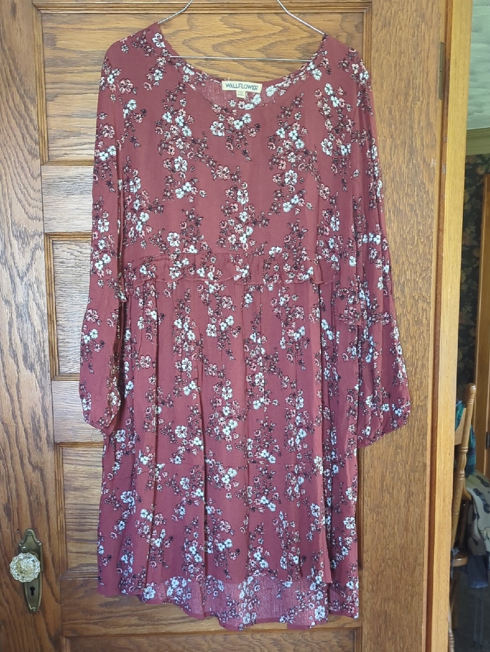 Wallflower Rust Floral Long Sleeve Babydoll Dress Size L